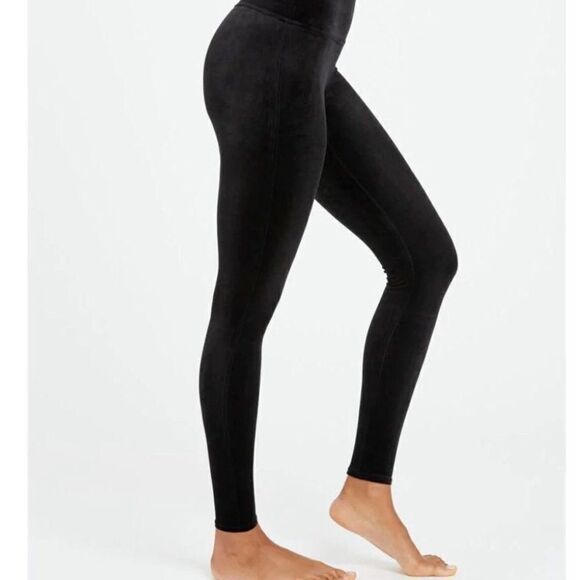SPANX Pants - Spanx Womens High-Waisted Seamless Velvet Velour Ankle Leggings Black Size Small